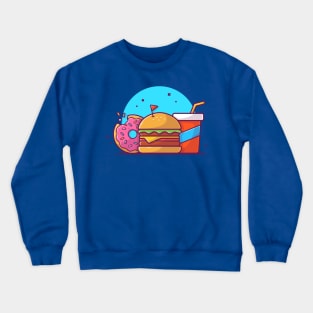 Burger, Soda Drink, And Doughnut Cartoon Crewneck Sweatshirt